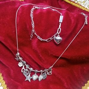 Silver Charm Necklace and Bracelet Set
